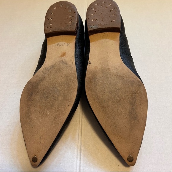 Vintage Buskens Black Leather Studded Geometric Shoes Pointed Toe Small - Picture 9 of 14